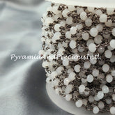 White Agate Gemstone Rosary Chain, 3.5-4mm Beads Chain, Black Plated Wire Wrapped Beaded Chain, DIY Necklace Chain – SELLING BY FOOT